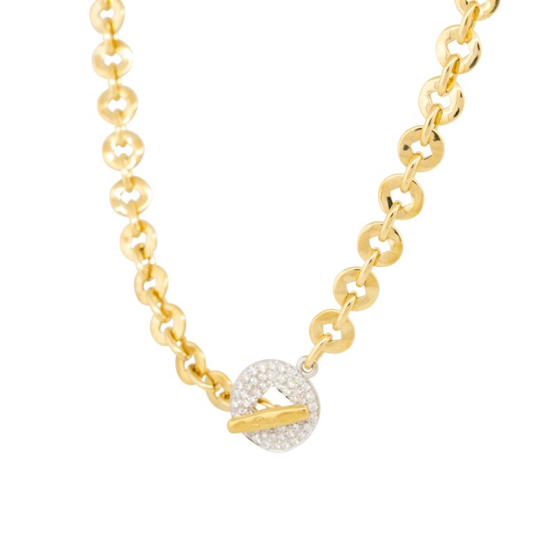 Pomellato 18k Yellow Gold 1ctw Pave Diamond Disk Link Chain Necklace
