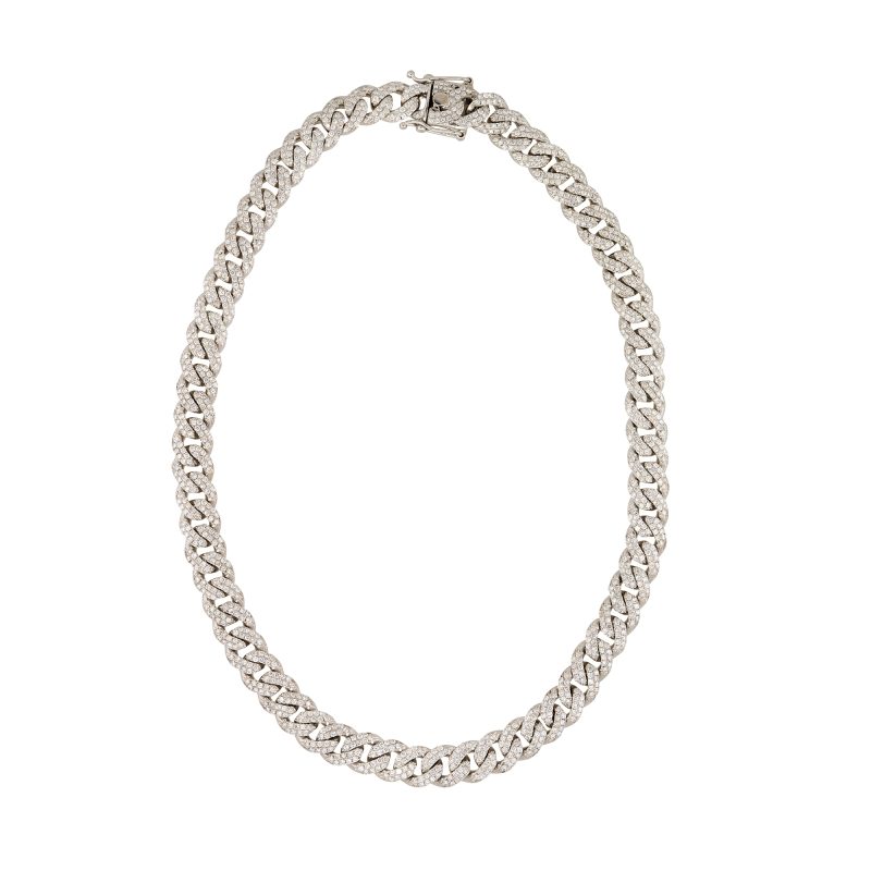 14k White Gold 15.37ctw Pave Diamond Cuban Link Chain Necklace