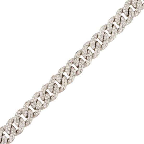 14k White Gold 15.37ctw Pave Diamond Cuban Link Chain Necklace