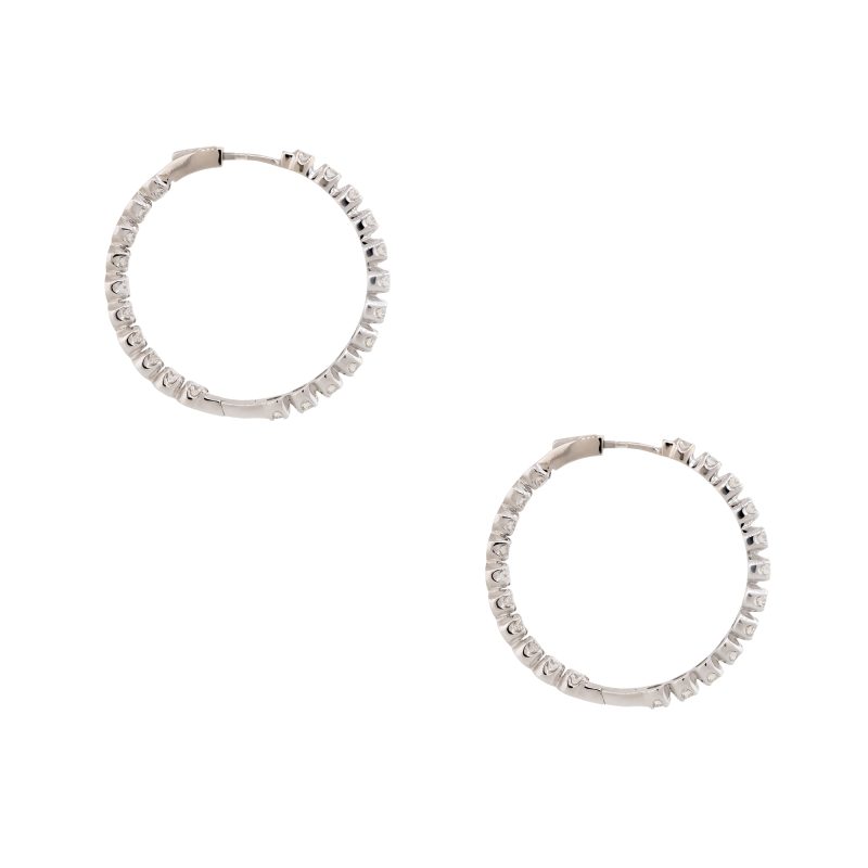 14k White Gold 5.88ctw Round Brilliant Cut Diamond Inside Out Hoop Earrings