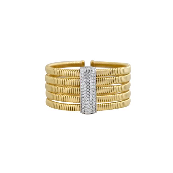 18k Two-Tone Gold 2.12ctw Pave Diamond Wide Ribbed Cuff Bracelet