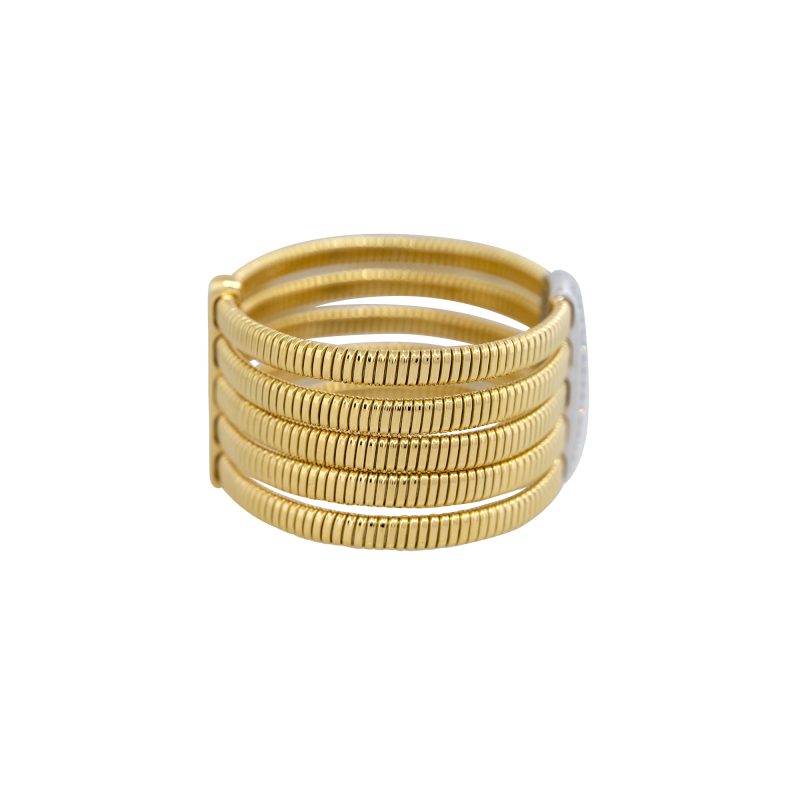 18k Two-Tone Gold 2.12ctw Pave Diamond Wide Ribbed Cuff Bracelet