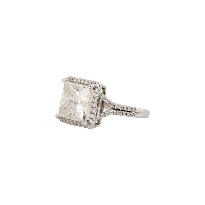 18k White Gold 6.09ctw Princess Cut Diamond Halo Engagement Ring