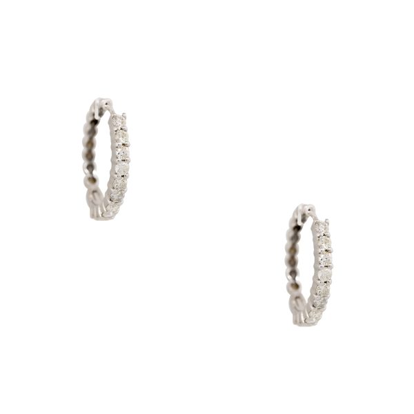 14k White Gold 1.0ctw Round Brilliant Diamond Hoop Earrings