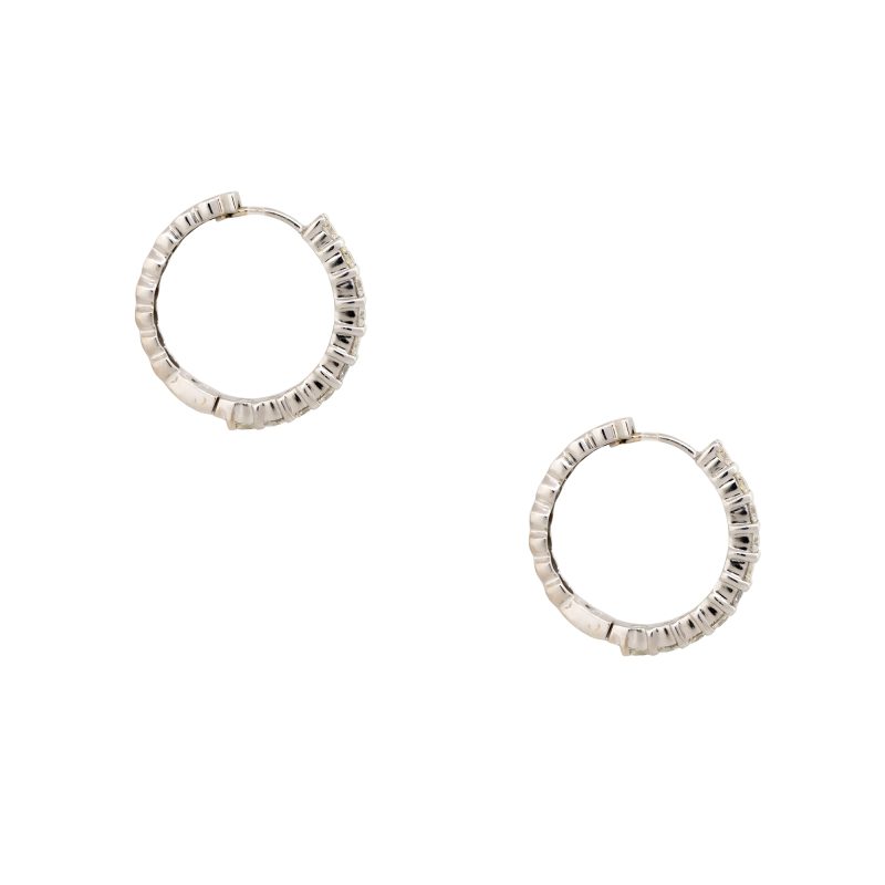 14k White Gold 1.0ctw Round Brilliant Diamond Hoop Earrings