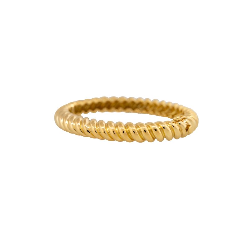 18k Yellow Gold Oval Shaped Ribbed Bangle Bracelet 