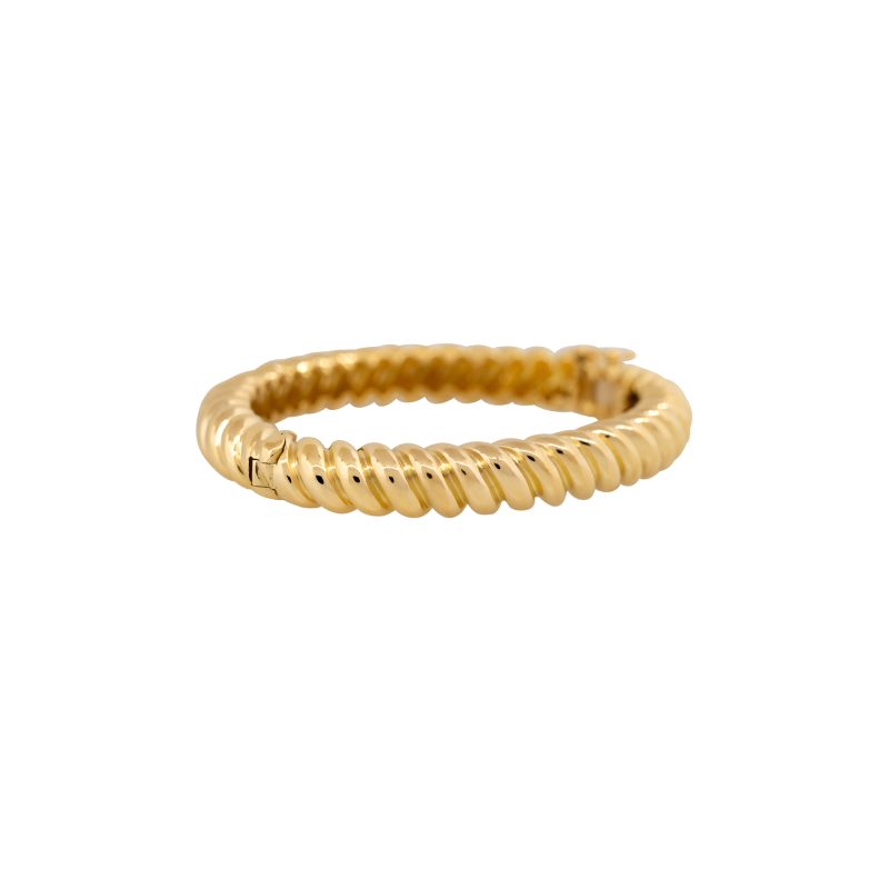 18k Yellow Gold Oval Shaped Ribbed Bangle Bracelet 