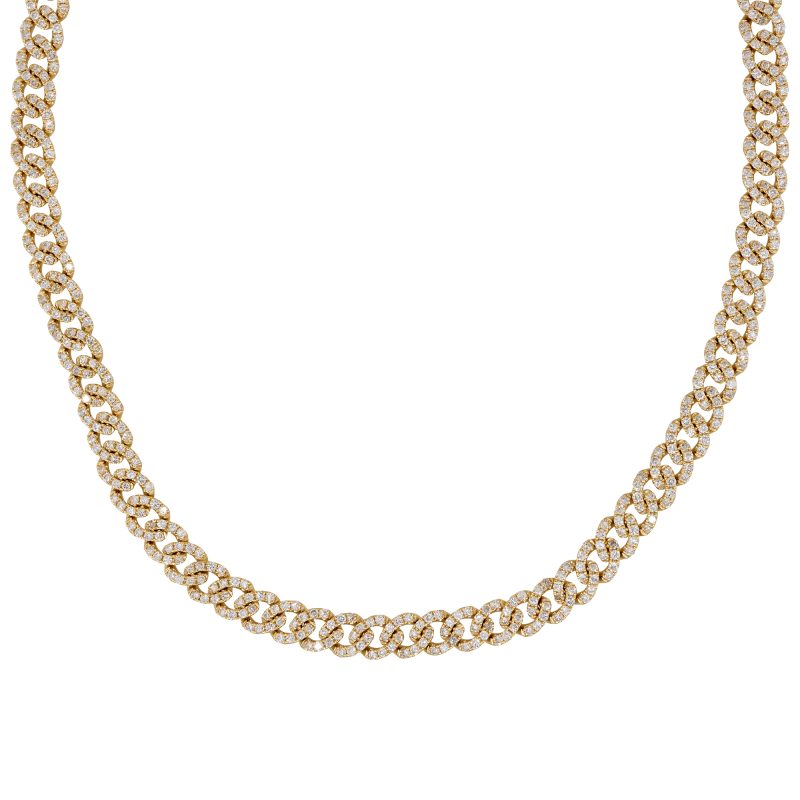 18k Yellow Gold 8.25ctw Pave Diamond Cuban Link Necklace