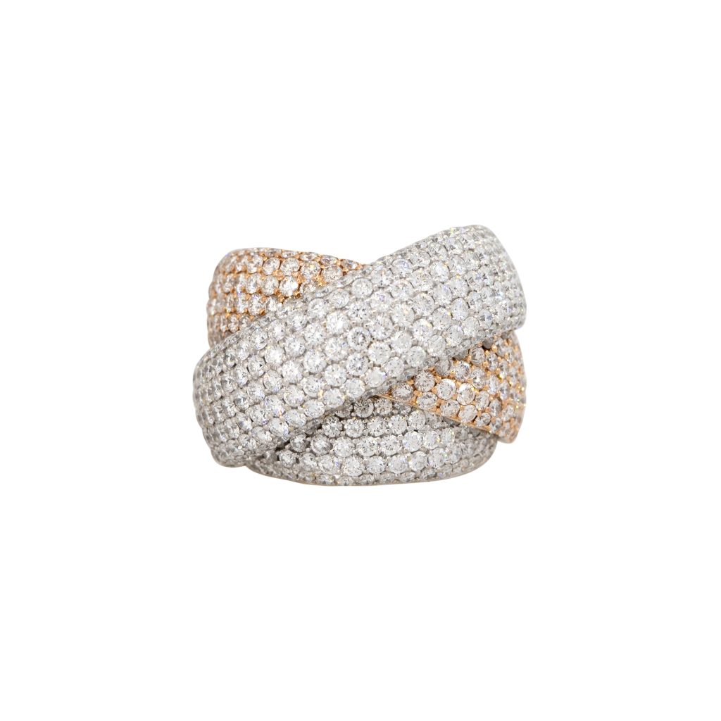 18k White & Rose Gold 10.00ctw Pave Diamond Thick Crossover Ring