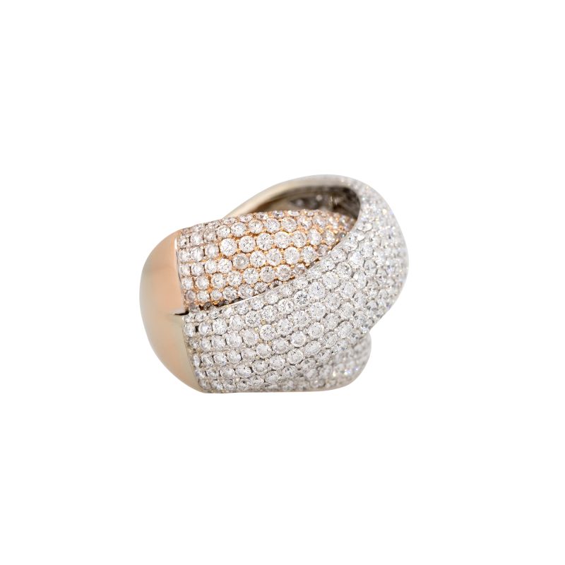 18k White & Rose Gold 10.00ctw Pave Diamond Thick Crossover Ring