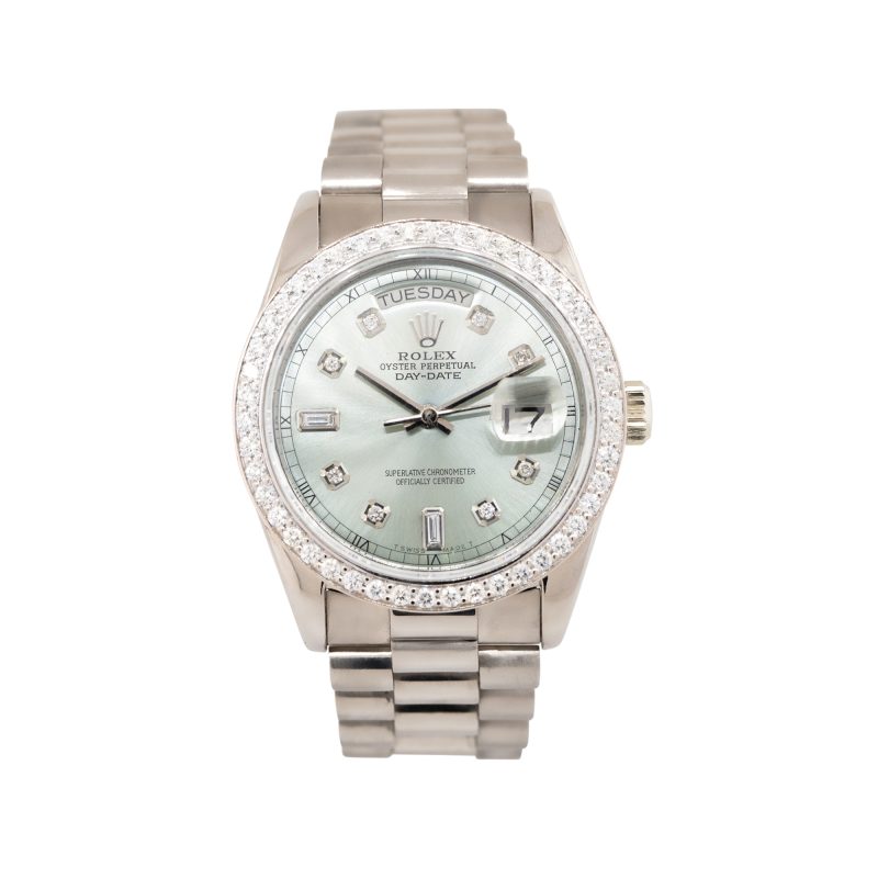 Rolex 18039 President Day Date 18k White Gold Diamond Watch