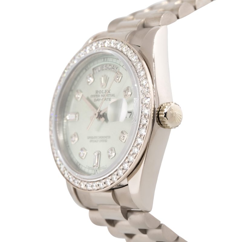 Rolex 18039 President Day Date 18k White Gold Diamond Watch