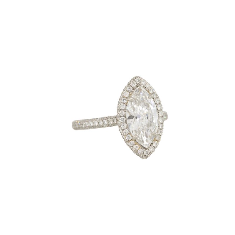 GIA Platinum 3.25ct Marquise Cut Diamond Halo Engagement Ring
