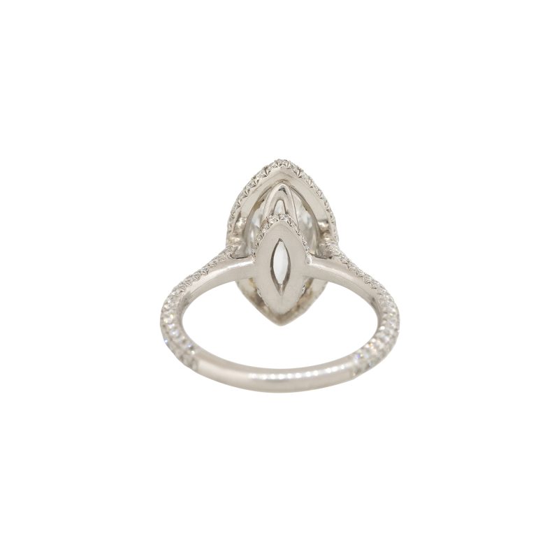GIA Platinum 3.25ct Marquise Cut Diamond Halo Engagement Ring