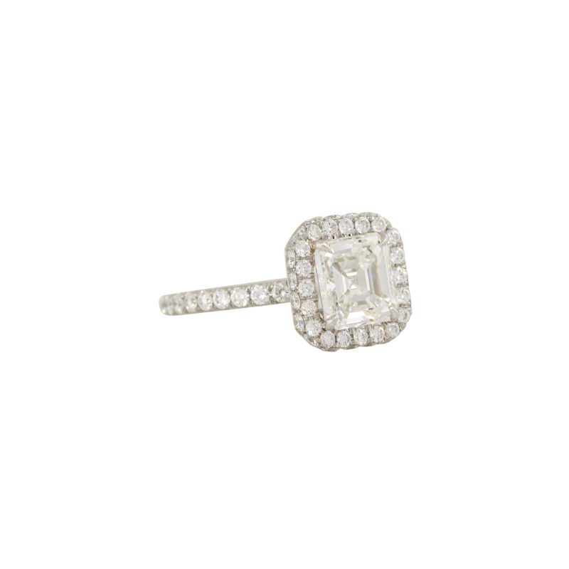 GIA Platinum 3.36ct Emerald Cut Diamond Halo Engagement Ring