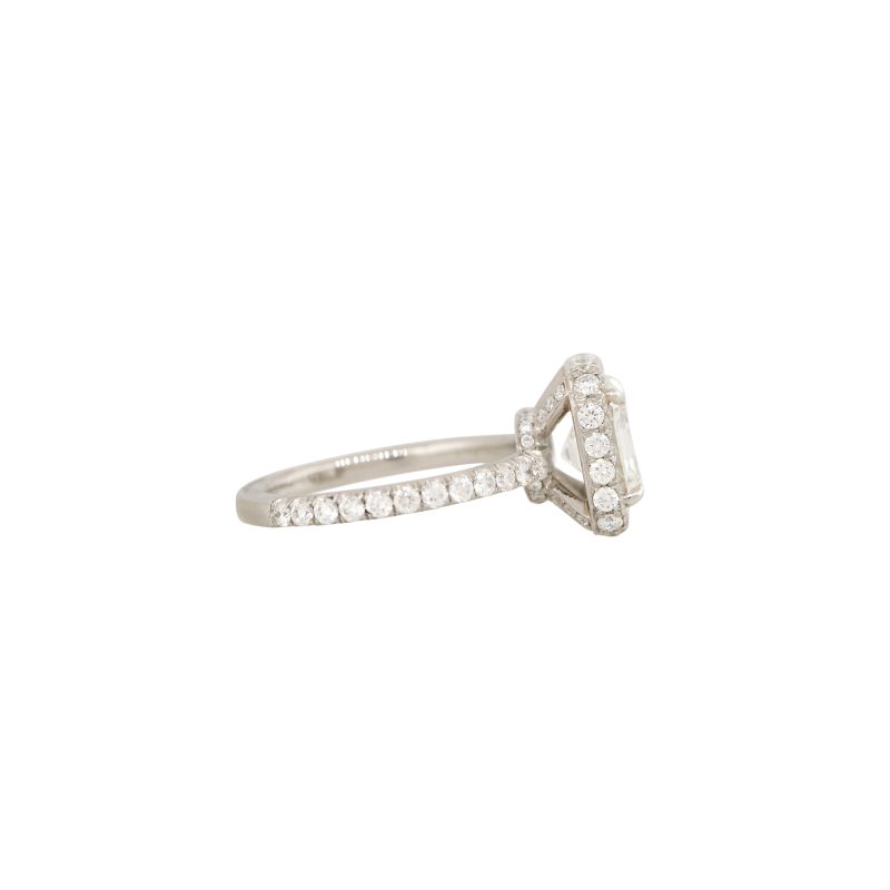 GIA Platinum 3.36ct Emerald Cut Diamond Halo Engagement Ring