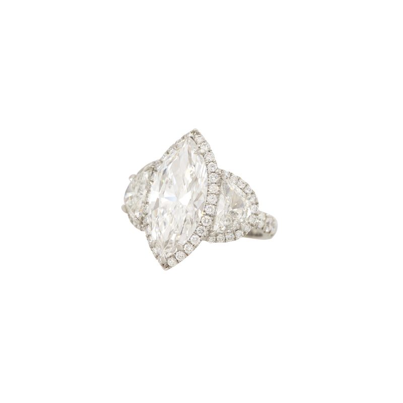 GIA Certified Platinum 5.65ctw Marquise Cut & Half Moon Diamond Engagement Ring