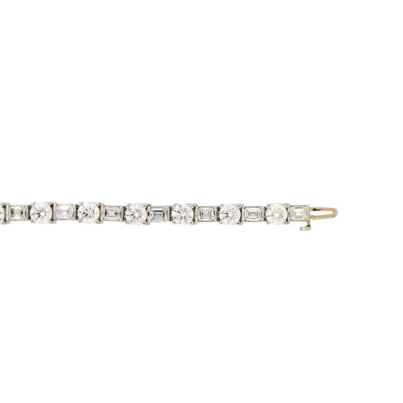 Platinum 12.4ct Round Brilliant & Emerald Cut Diamond Tennis Bracelet