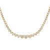 14k Yellow Gold 10ct Round Brilliant Cut Graduated Diamond 3-Prong Tennis Necklace