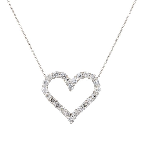 18k White Gold 2.30ctw Round Brilliant Cut Diamond Open Heart Necklace