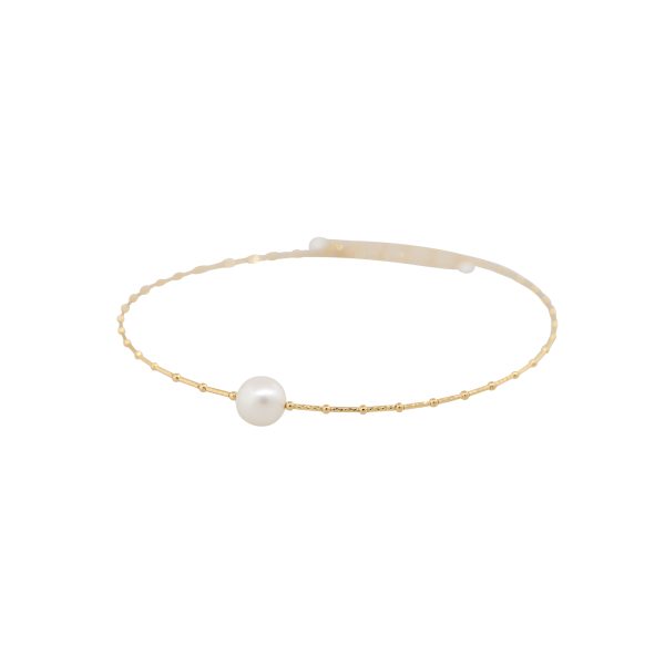 18k Yellow Gold Centered Pearl Ribbed Choker Necklace
