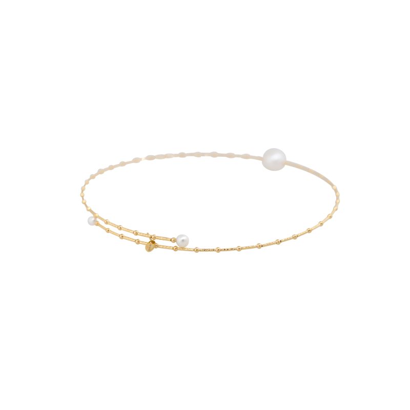 18k Yellow Gold Centered Pearl Ribbed Choker Necklace