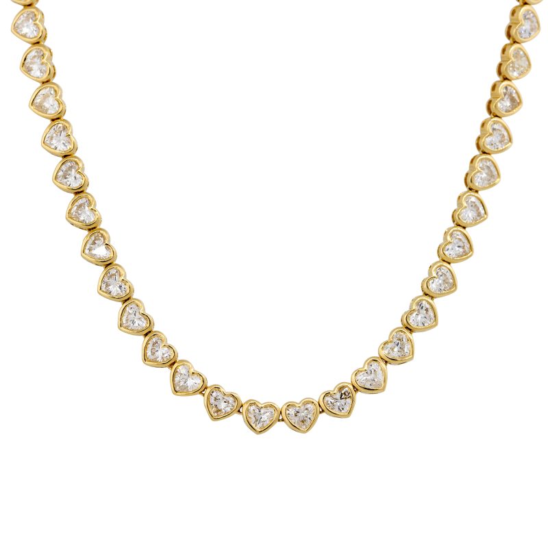 18k Yellow Gold 6.30ctw Heart Shaped Diamond Heart Station Necklace