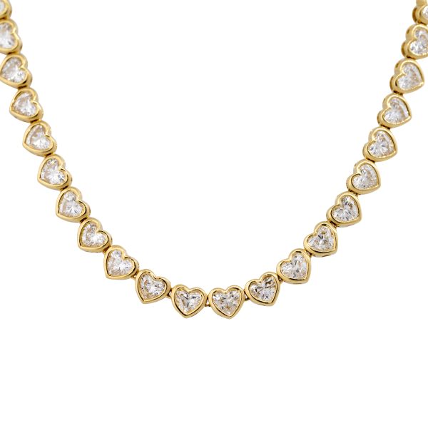 18k Yellow Gold 6.30ctw Heart Shaped Diamond Heart Station Necklace