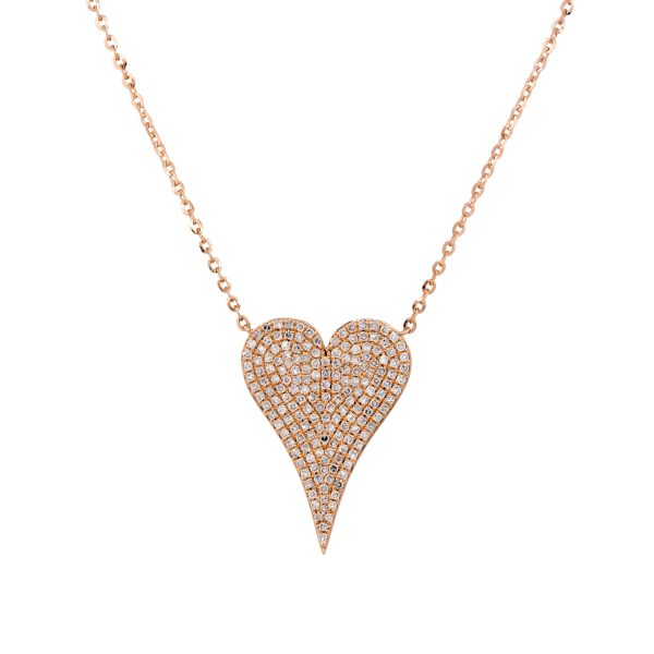 14k Rose Gold 0.61ct Pave Diamond Elongated Heart Necklace