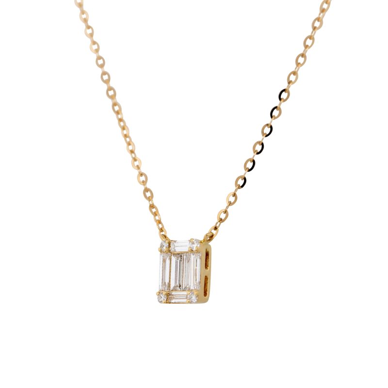 18k Yellow Gold 0.42ct Round Brilliant & Baguette Cut Diamond Necklace