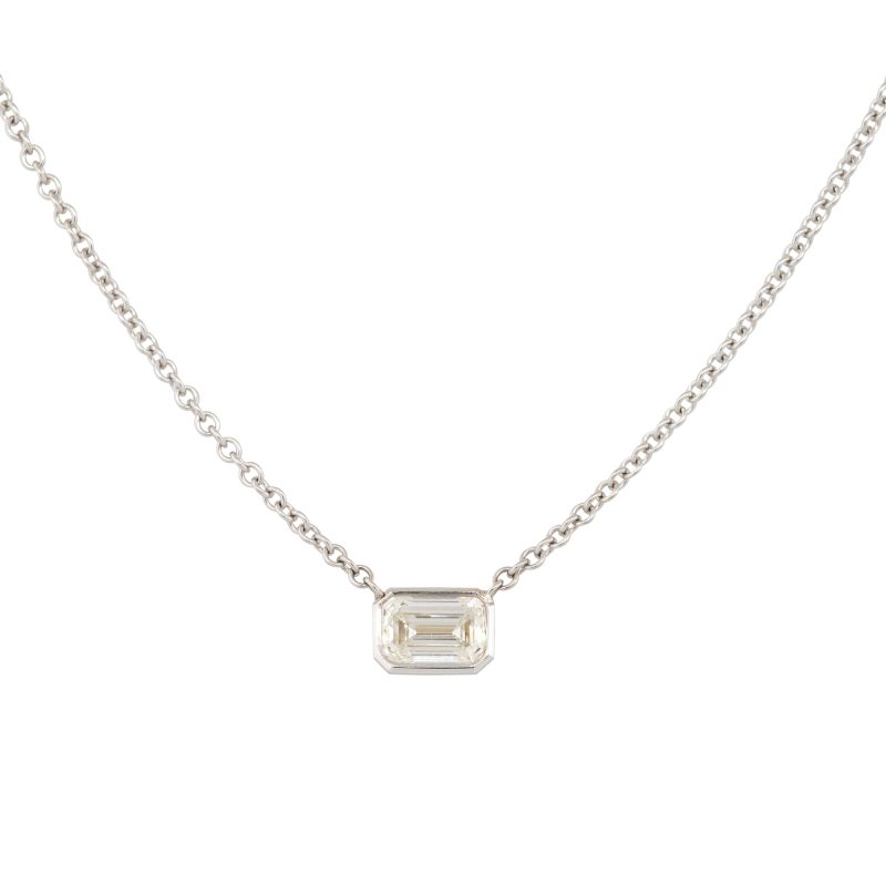 GIA 18k White Gold 1ct Emerald Cut Diamond Necklace