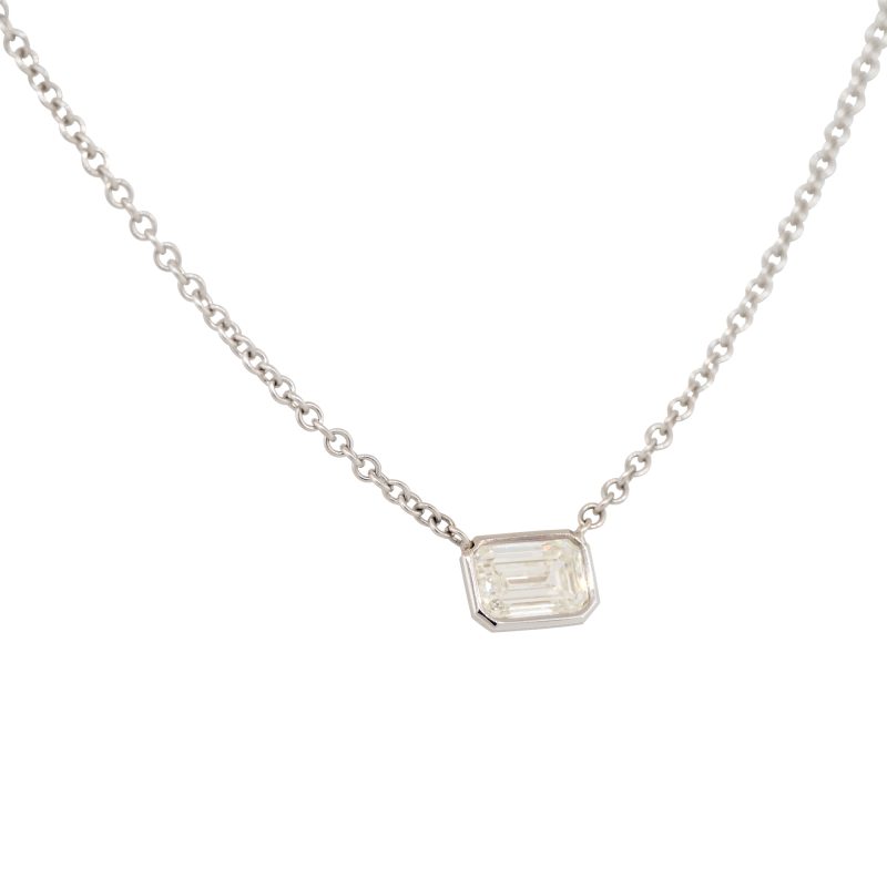 GIA 18k White Gold 1ct Emerald Cut Diamond Necklace
