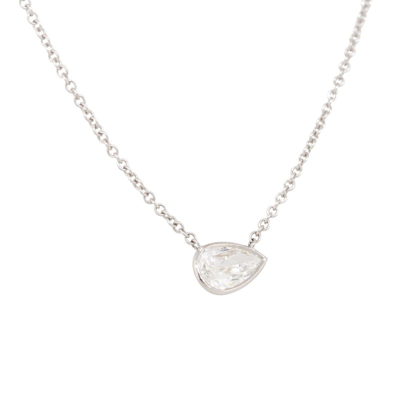 GIA 18k White Gold 1.16ct Pear Shape Diamond Necklace