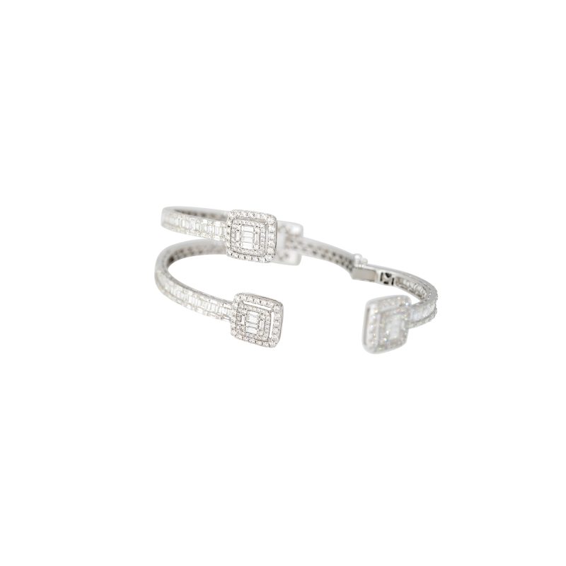 18k White Gold 9.93ctw Mosaic Diamond 3-Part Bypass Cuff Bracelet
