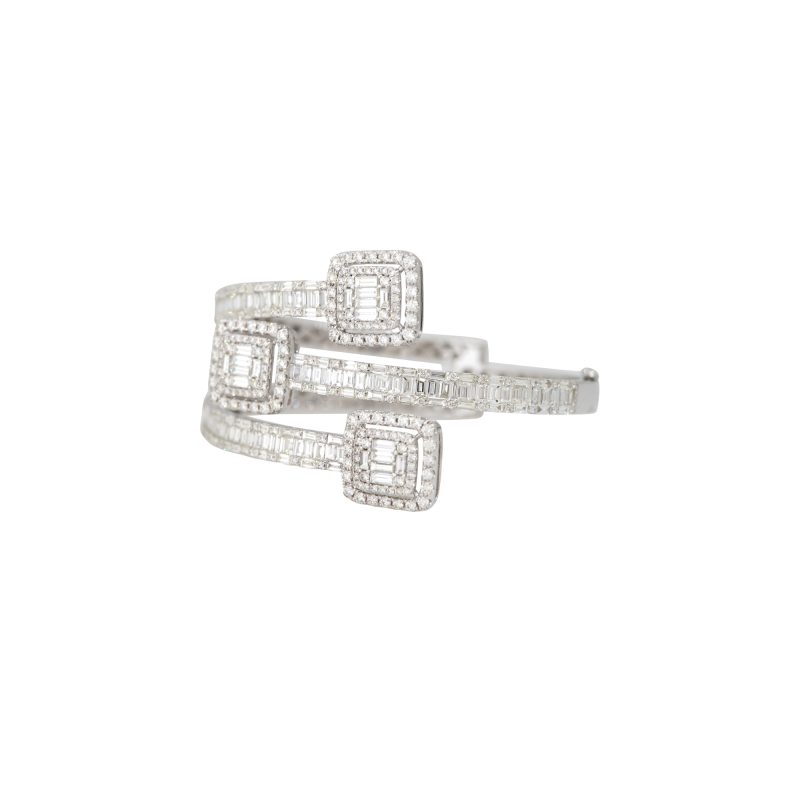 18k White Gold 9.93ctw Mosaic Diamond 3-Part Bypass Cuff Bracelet