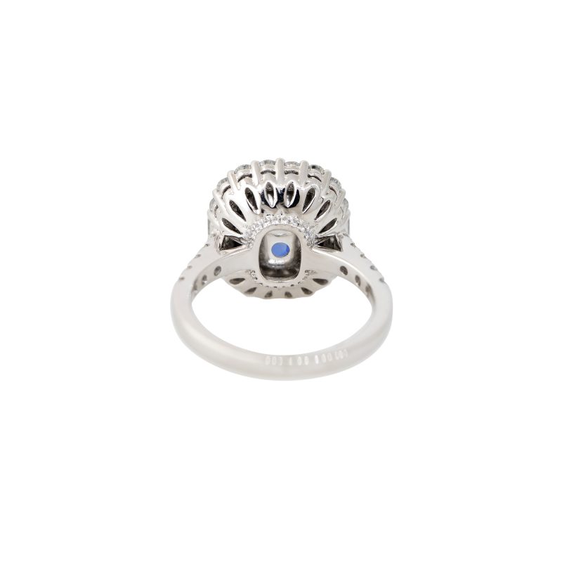 GIA Platinum 6.59ctw Cushion Cut Sapphire & 1.13ctw Diamond Halo Ring