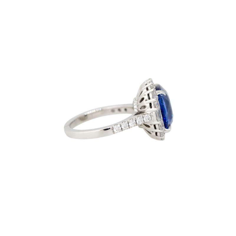 GIA Platinum 6.59ctw Cushion Cut Sapphire & 1.13ctw Diamond Halo Ring