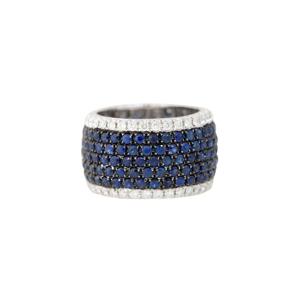 14k White Gold 4.4ctw Sapphire & 1.17ct Pave Diamond Wide Eternity Ring