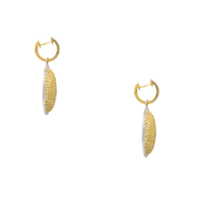 18k Two-Tone Gold 3.66ctw Yellow & White Diamond Oval Shape Drop Earrings