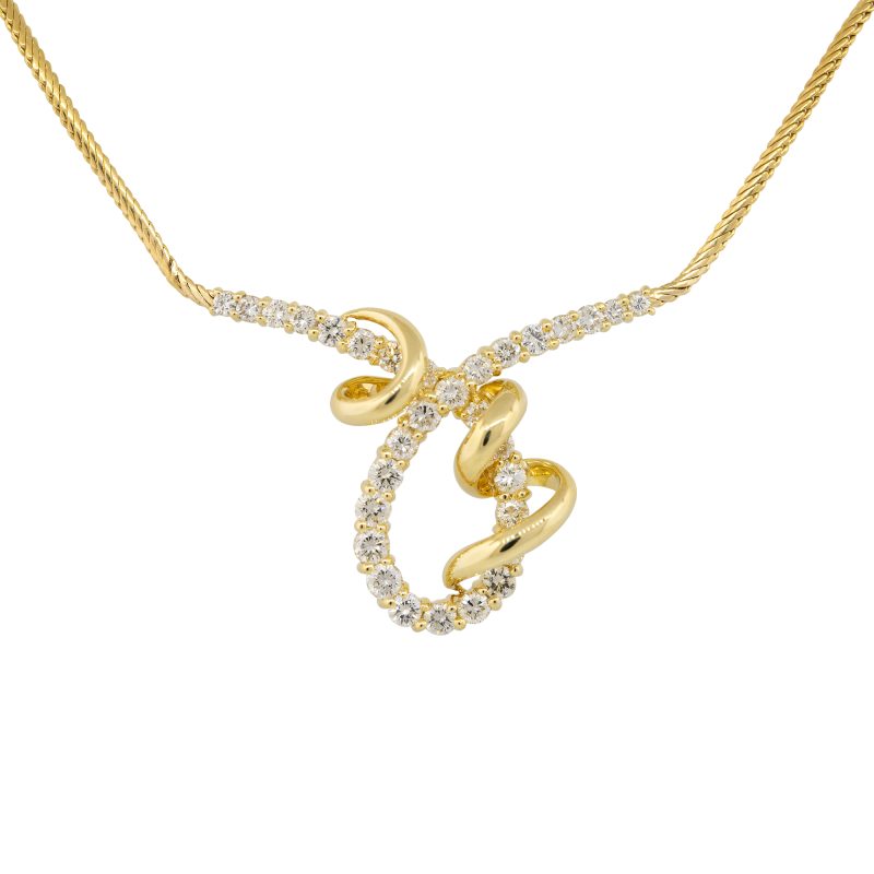 Jose Hess 18k Yellow Gold 3ct Round Brilliant Diamond Loop Ribbon Necklace