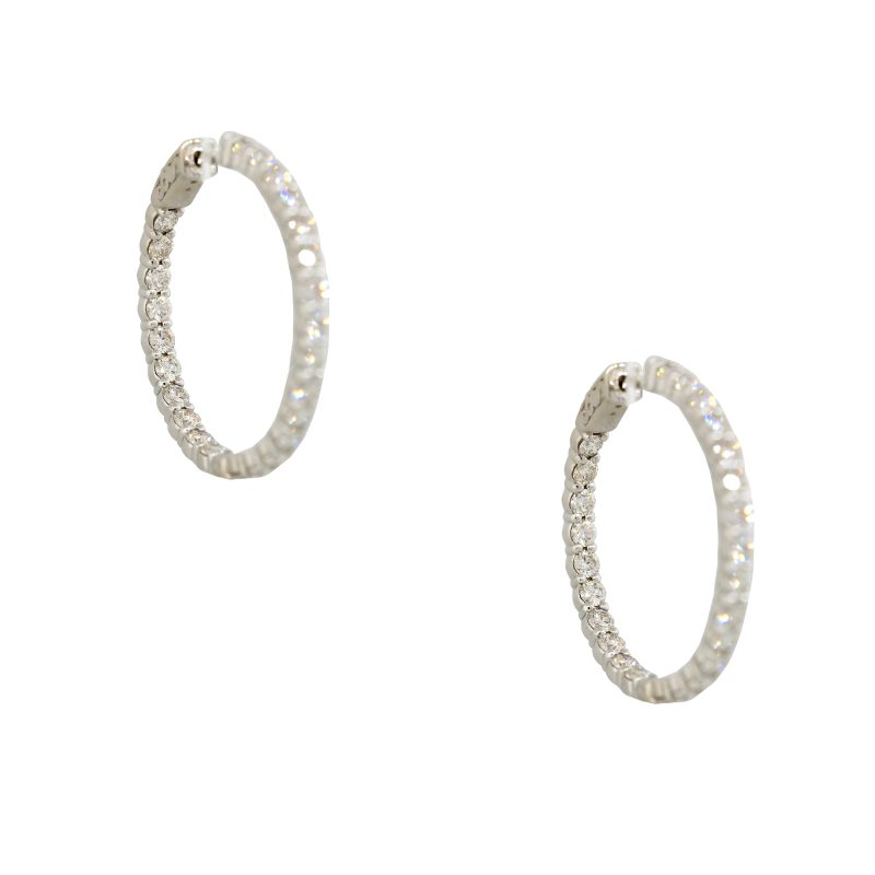 14k White Gold 4.5ct Round Brilliant Cut Diamond Inside Out Hoop Earrings