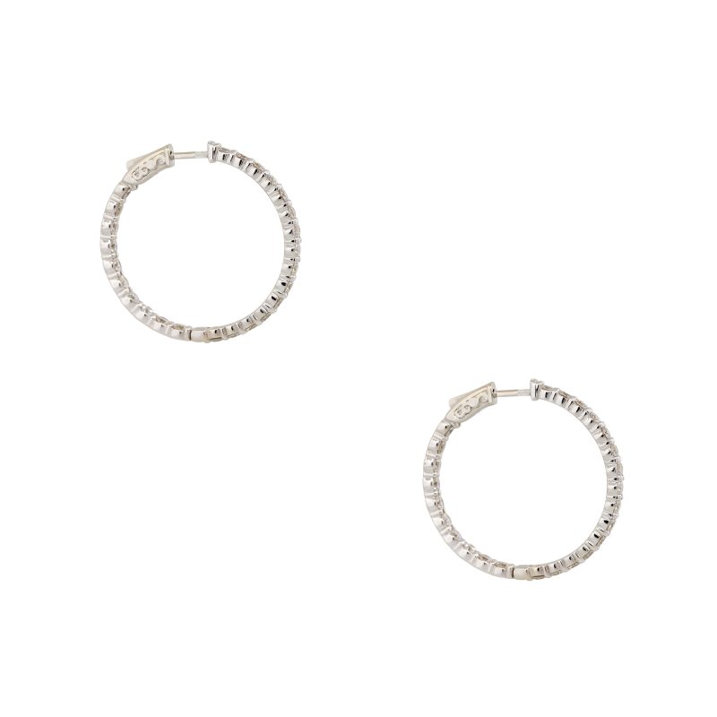 14k White Gold 4.5ct Round Brilliant Cut Diamond Inside Out Hoop Earrings