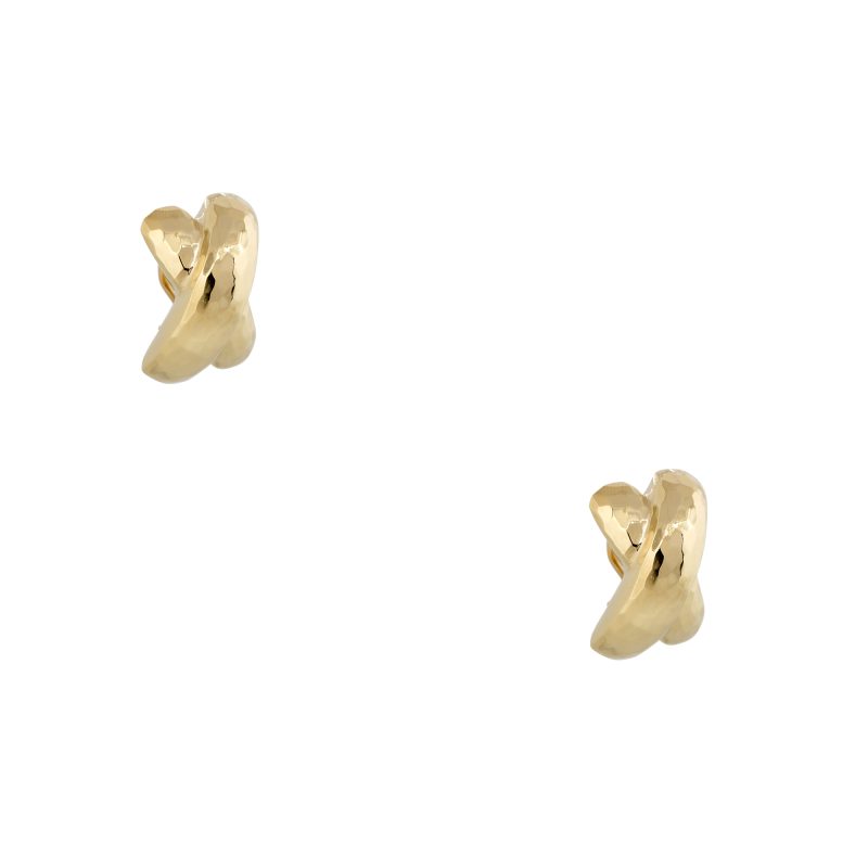 14k Yellow Gold Large Solid Hammered "X" Earrings