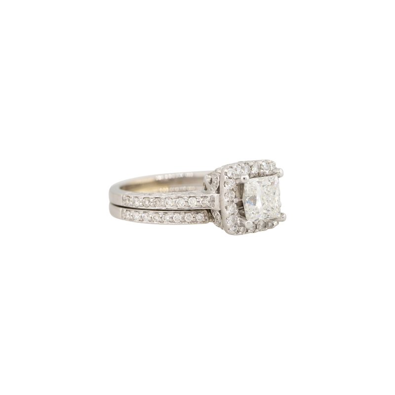 14k White Gold 1.72ct Princess Cut Diamond Halo Engagement Ring
