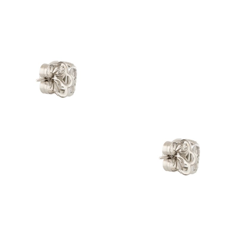 14k White Gold 0.95ct Round Brilliant & Baguette Cut Diamond Square Earrings