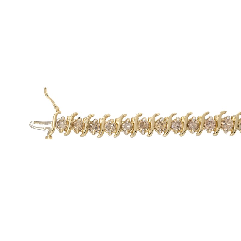 14k Yellow Gold 8.0ct Round Brilliant Cut Diamond S-Link Tennis Bracelet