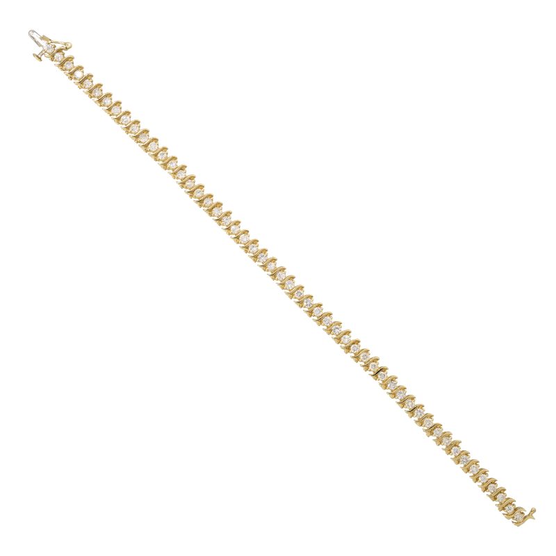 14k Yellow Gold 3.5ctw Round Brilliant Cut Diamond S-Link Tennis Bracelet