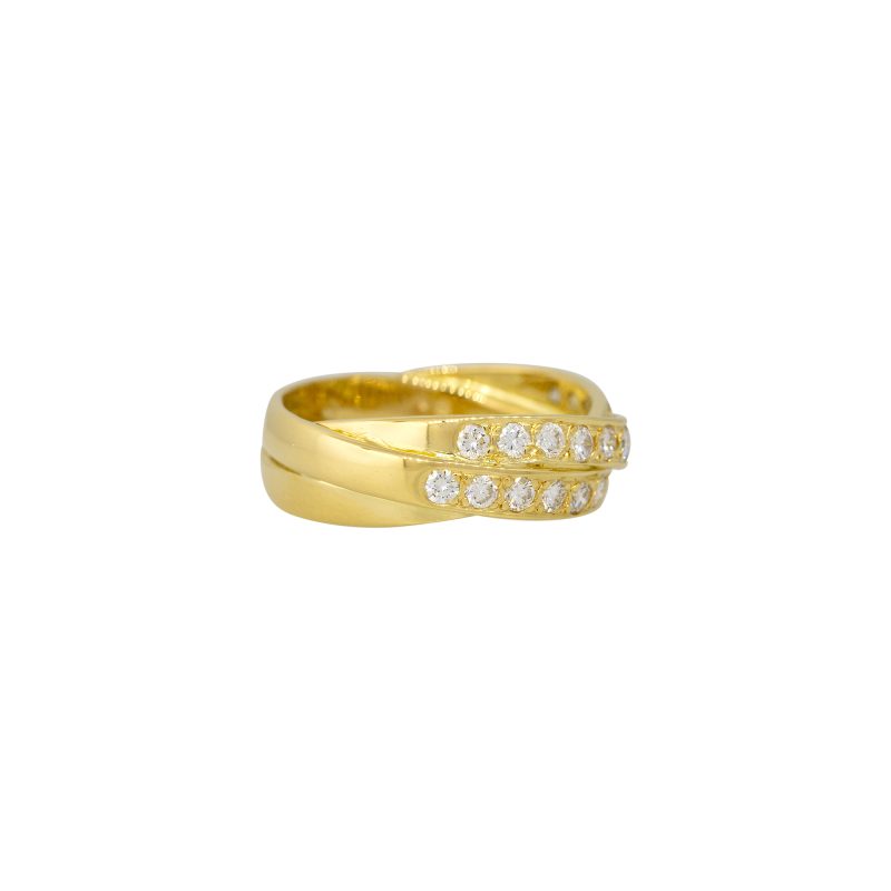 18k Yellow Gold 0.70ct Round Brilliant Cut Diamond 3-Row Intertwined Ring