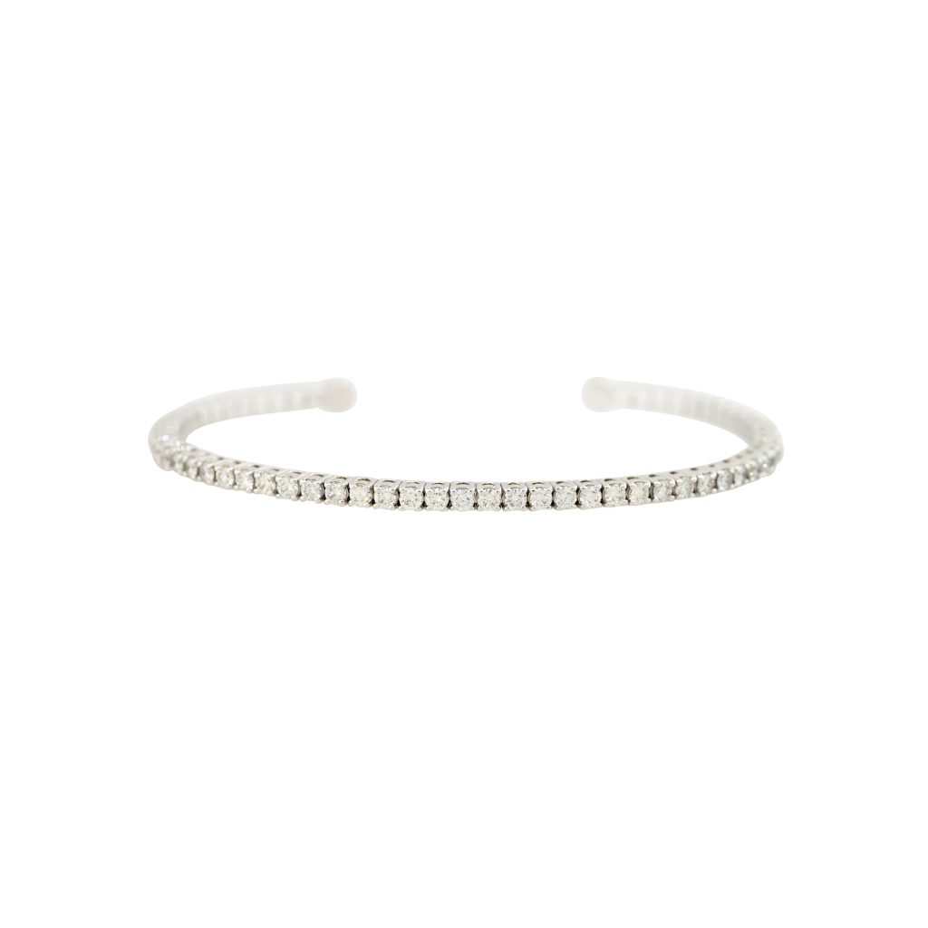 14k White Gold 2.6ctw Round Brilliant Cut Diamond Flexible Cuff Bracelet