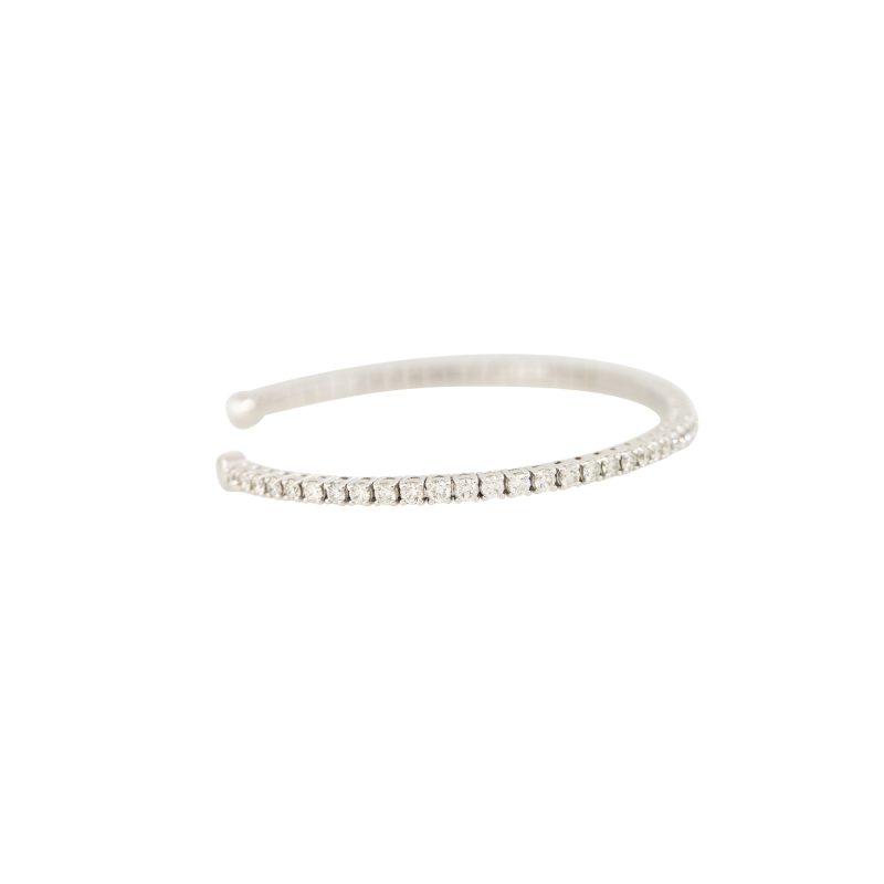 14k White Gold 2.6ctw Round Brilliant Cut Diamond Flexible Cuff Bracelet